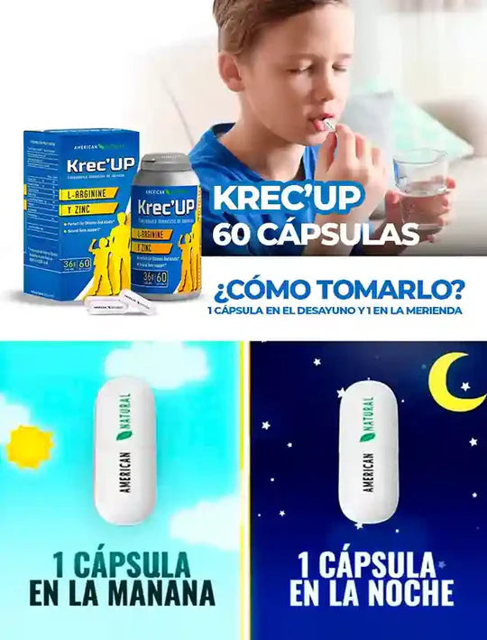 KRECE UP FORTE KIDS 🙋‍♂️ CON ZINC Y L-ARGININA PARA UN CRECIMIENTO FUERTE Y SALUDABLE 😊