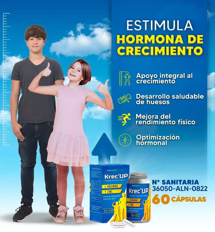 KRECE UP FORTE KIDS 🙋‍♂️ CON ZINC Y L-ARGININA PARA UN CRECIMIENTO FUERTE Y SALUDABLE 😊