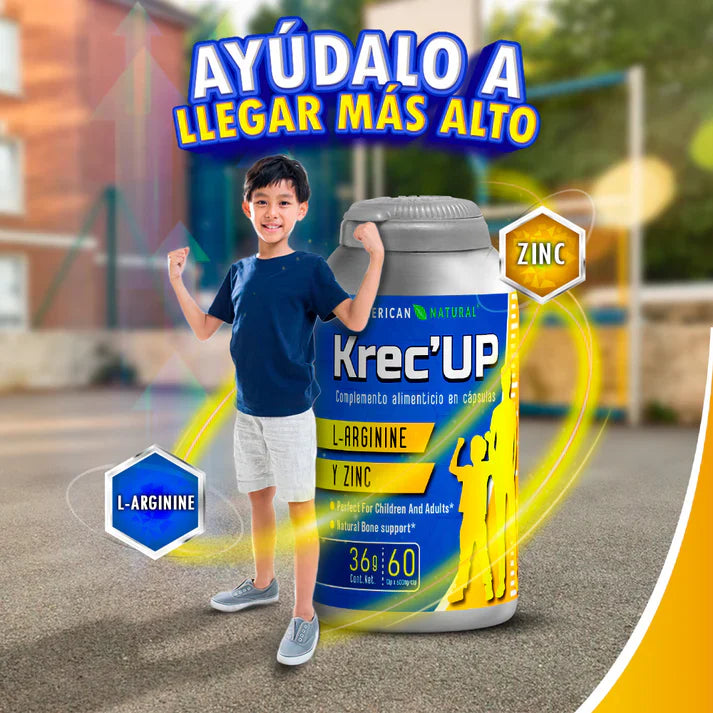 KRECE UP FORTE KIDS 🙋‍♂️ CON ZINC Y L-ARGININA PARA UN CRECIMIENTO FUERTE Y SALUDABLE 😊